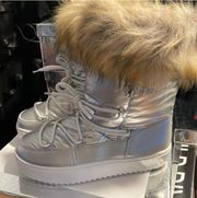 LOUNGE Platform Silver Boots W/Fur NEW!