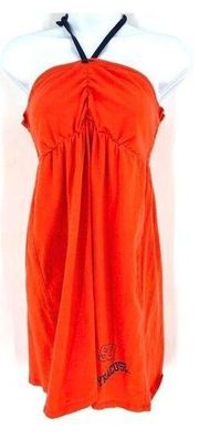 Pro Edge Women's Syracuse Halter Smocked Back Coverup Dress Orange Size Large