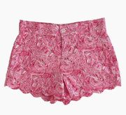 Lauren James Womens Pink and White Print Scalloped Shorts Size Small Beachy