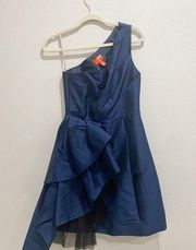 Monique Lhuillier one shoulder blue formal cocktail dress size 4