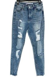 Tinseltown JRS SZ 7 Jeans High-Rise Zip-Fly Distressed Frayed Hems Medium Wash