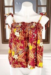 Rachel Zoe Floral Cropped Top Smocked Tie Shoulder Straps Size M New with Tag