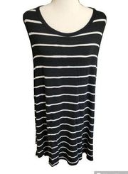 Aiden Y Black And White Striped Tank Style Swim Cover Up L/XL