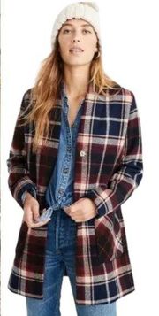 Abercrombie & Fitch Collarless Plaid Wool Blend Coat Blue Red Size XS