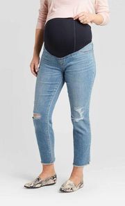 Over Belly Cropped Distressed Straight Maternity Jeans - Isabel Maternity