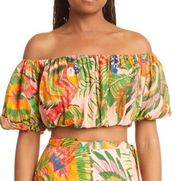 NWT Farm Rio Tropical Macaw Leaves Off The Shoulder Crop Top OTS Women’s Size XS