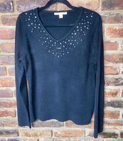 Carolyn Taylor Black Embellished V-Neck Sweater Women's Size Medium