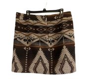 Women Size 12 Brown Aztec Wool Straight Pencil Skirt