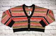 BP Long Sleeve Crop Multi Color Marl Stripe Cardigan Sweater Womens Size Large