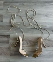 Femme Los Angeles 38/7 Gold Strappy Open Toe Heels