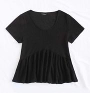 Black Rib Knit Peplum Top