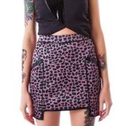 New  Leopard Faux Leather Step Hem Mini Skirt Trixie Pink Black