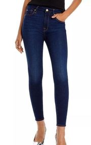 7 For All Mankind High-Waisted Skinny Ankle Jeans Dark Blue Stretch Size 34