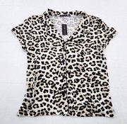 Tart Intamates Womens Small Leopard Print Short Sleeve Button Front Pajama Top