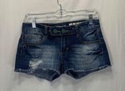 Distressed Dark Wash Double Button Jean Shorts Size 5