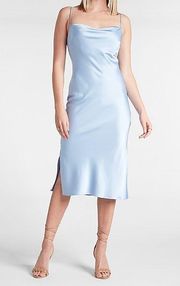 satin cow neck midi slip dress