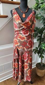 Bandolino Brown Floral Cowl Neck Maxi Dress