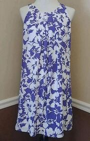 NEW Pink Owl ModCloth White & Indigo Floral Pleated Sleeveless Shift Dress L