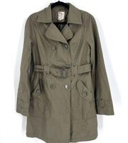 Anthro Tulle olive Green belted trench coat Large