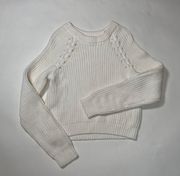 1 State Ribbed Knit Sweater Size S Pullover  Ivory Cotton Blend Chunky