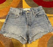 Denim Forum The Yoko Short Frayed Denim Jean Shorts Size 24 Waist