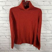 Garnet Hill Knit Ribbed Merino Wool Sweater Turtleneck Brick Red with Flecks M