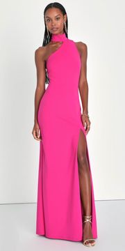 Hot Pink Asymmetrical Halter Maxi Dress