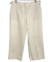 St. John Sport Beige White Striped Seersucker Wide Leg Cropped Pants 12