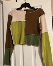 Green Patchwork Long Sleeve Shirt