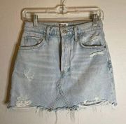 Light Wash Quinn High Rise Denim Mini Skirt Button Fly 100% Cotton Sz 25