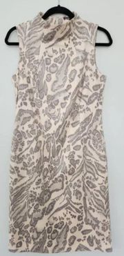 J. McLaughlin Liz Sheath Dress M Jaguar Neutral Animal Print Faux Suede Autumn