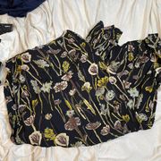 BP VIntage y2k Rayon 11 Dark Floral Maxi Skirt Slit Navy Green High Waist Zip Up