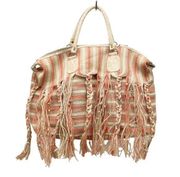 NWT America & Beyond Rustic Fringed Handbag Mango Natural Jute Beaded Zip Tote