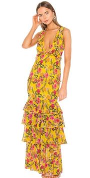 revolve Dipinto Oro Yellow Floral Ruffle Maxi Dress