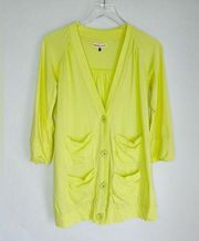 Rebecca Taylor Lemon Yellow Cotton Cardigan Sweater Jacket Top Size S