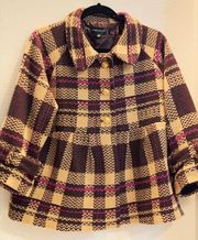 VINTAGE LOOK SWING Wool Blend Plaid Coat Lined LG