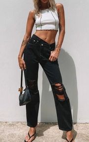 Princess Polly  Asymmetric Ripped Leg Jeans Black