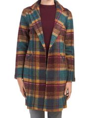 Rachel Zoe Long Wool Blend Retro Plaid Coat