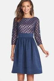 Eliza J Dot Mesh Bodice Fit & Flare Dress size 2