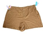 Linen Wide Leg Short SIZE 4X Button Front Cottage Brown Nordstrom Abound NEW