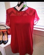 Worthington Red Blouse with Black Rhinestones