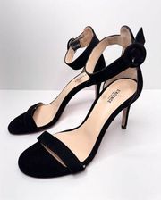 L’AGENCE Sandals Size 8 Black Suede Ankle Strap Stiletto Heels