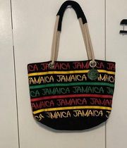 Robin Ruth Zipper Closure Black/Red Green And Gold Jamaica Tote Bag