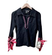 NEW Rampage Vintage Y2K 90s Deadstock Long Sleeve Blouse Top Black Pink Medium