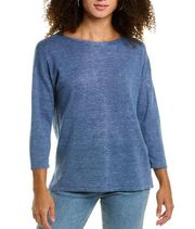 J. McLaughlin Alva Linen Long Sleeve Crewneck Sweater Blue Size Small