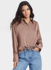 A new day size medium silky brown oversized button down top