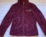Fuzzy Sherpa Wool Blend Full Zip Burgundy Jacket Sz S