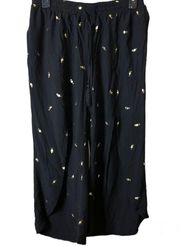 Swim Martini Glass Coverup Wide Leg Pants Black Gold Medium