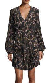 A.L.C. Rory Pleated Tropical Print Silk Dress