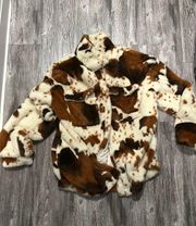 Buckle  Cow Print Fur Coat